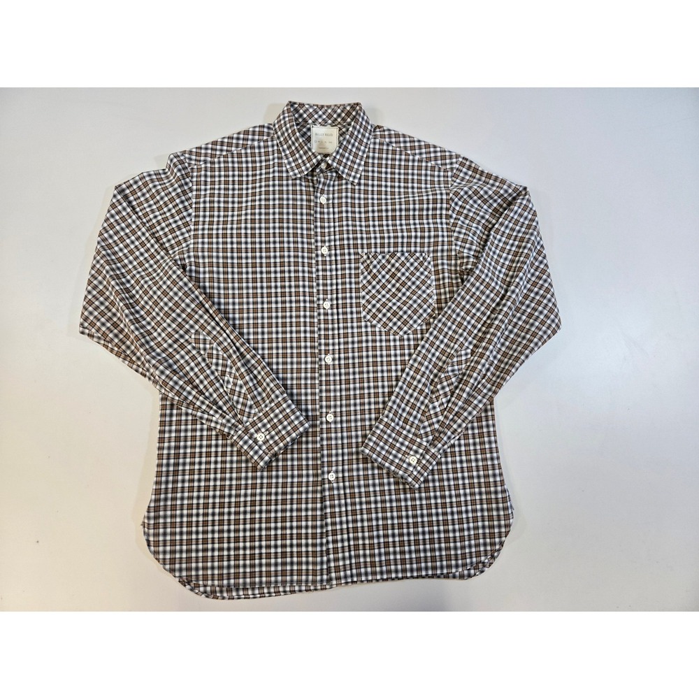 Billy Reid Mens Plaid Button Down Shirt Small Brown Black Made in Italy Cotton
